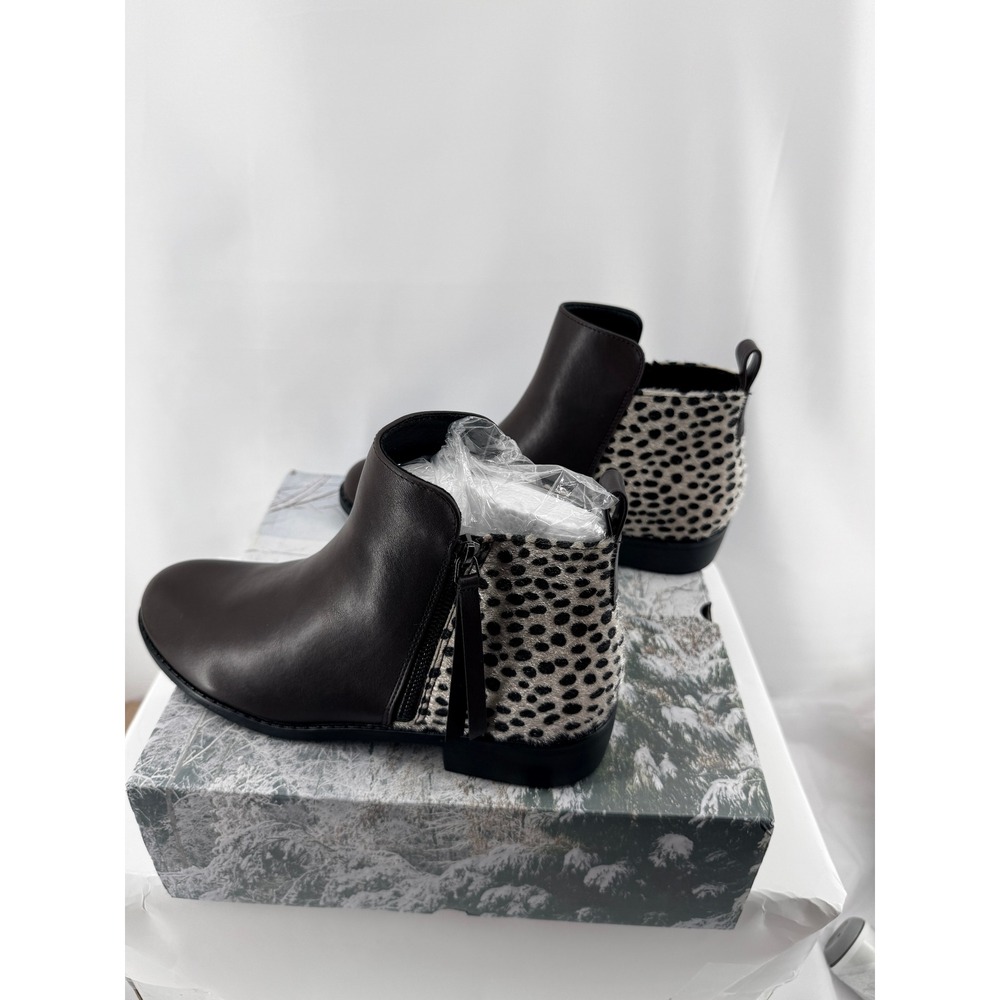 Mafulus Ankle Boots Womens 9.5 Brown Faux Leather Cheetah Calf Hair Side Zip - Picture 11 of 13